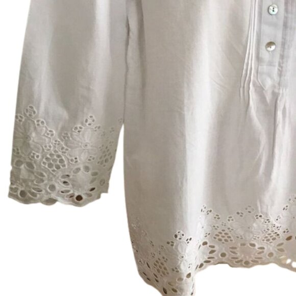 Chico’s white 100% cotton eyelet trim pleated bodice tunic Size Med - Picture 5 of 7